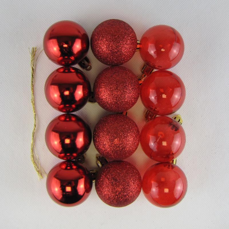 Bombki plastikowe czerwone 4cm kpl. 12szt.