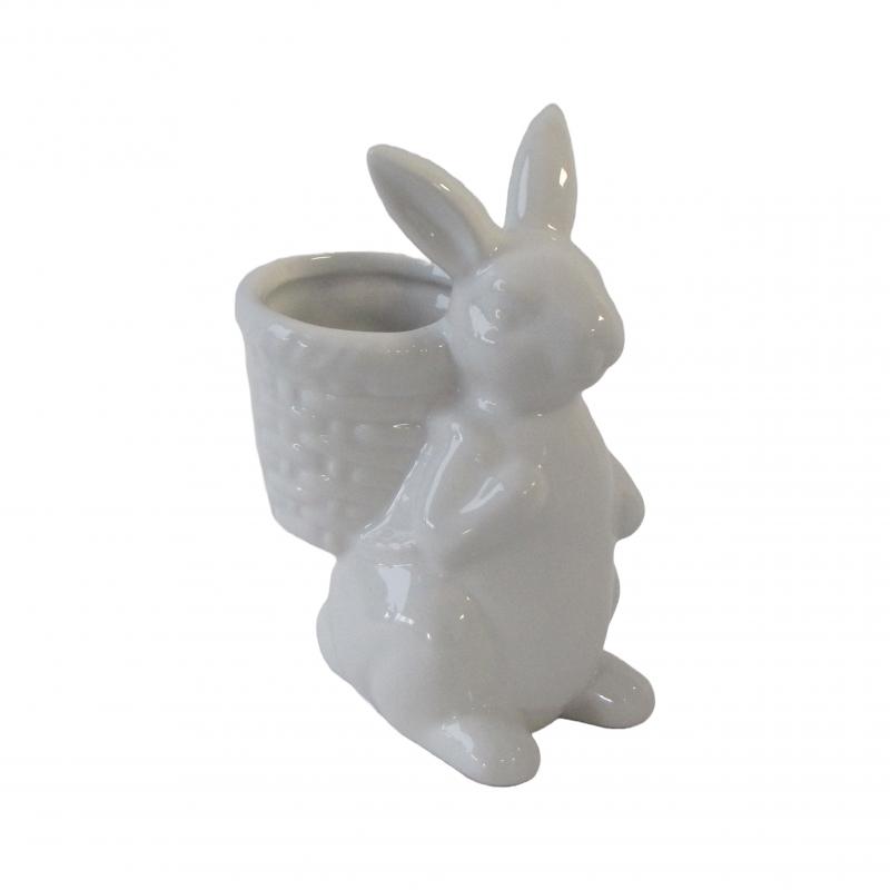 Ceramiczny zająca z koszykiem Wielkanocna dekoracja 14cm