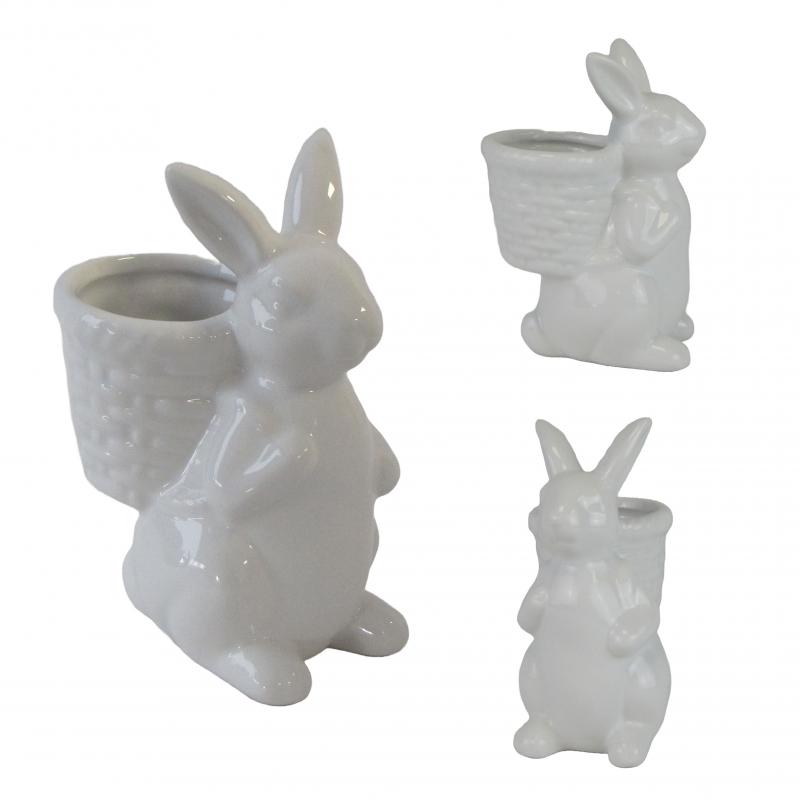Ceramiczny zająca z koszykiem Wielkanocna dekoracja 14cm
