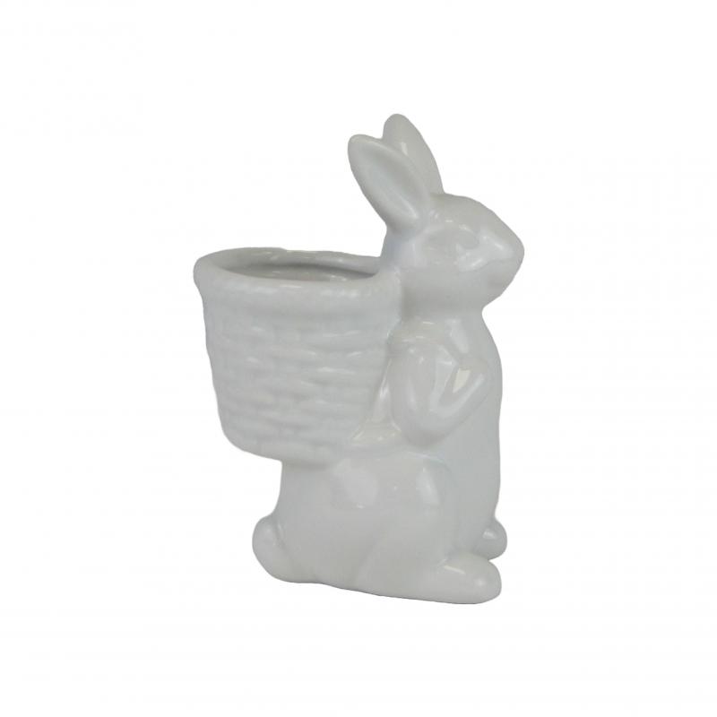 Ceramiczny zająca z koszykiem Wielkanocna dekoracja 14cm