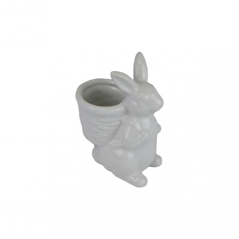Ceramiczny zająca z koszykiem Wielkanocna dekoracja 14cm