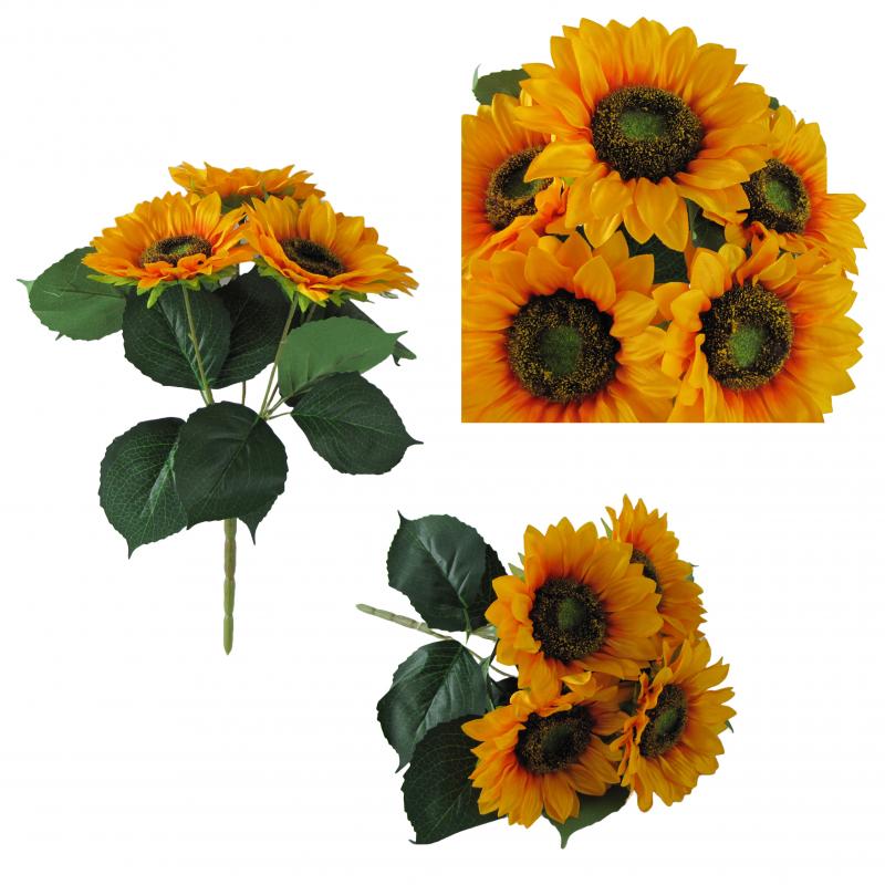 SŁONECZNIKI - bukiet, pięć dużych kwiatów - 40cm
