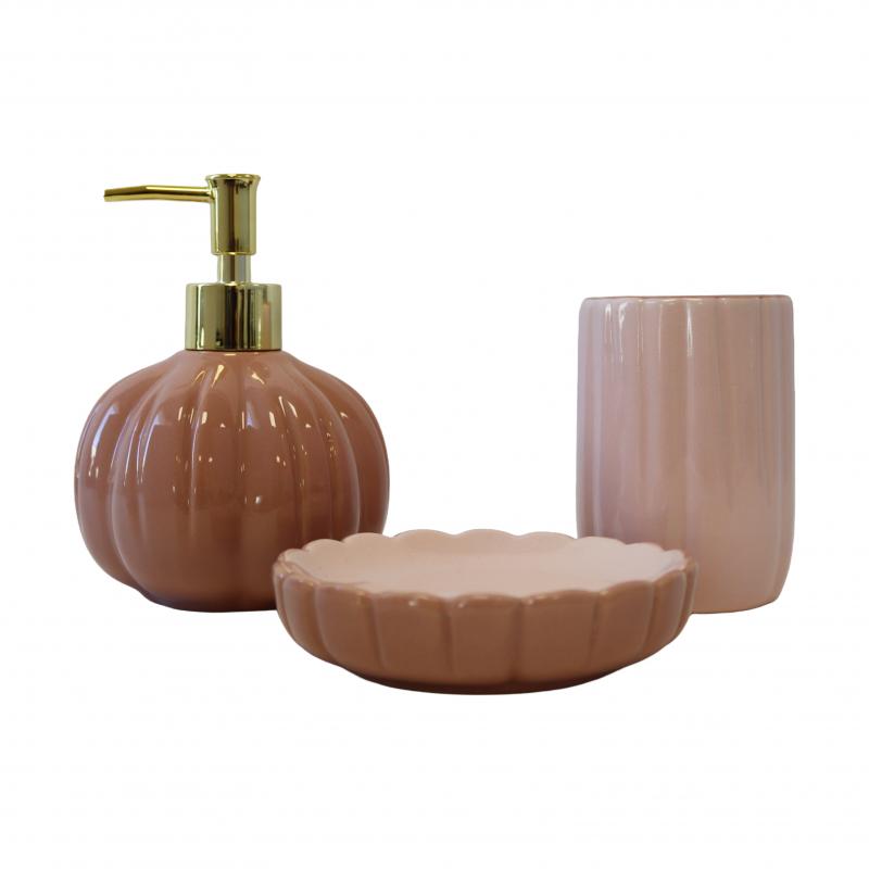 Zestaw łazienkowy ceramiczny - dozownik, kubek, mydelniczka